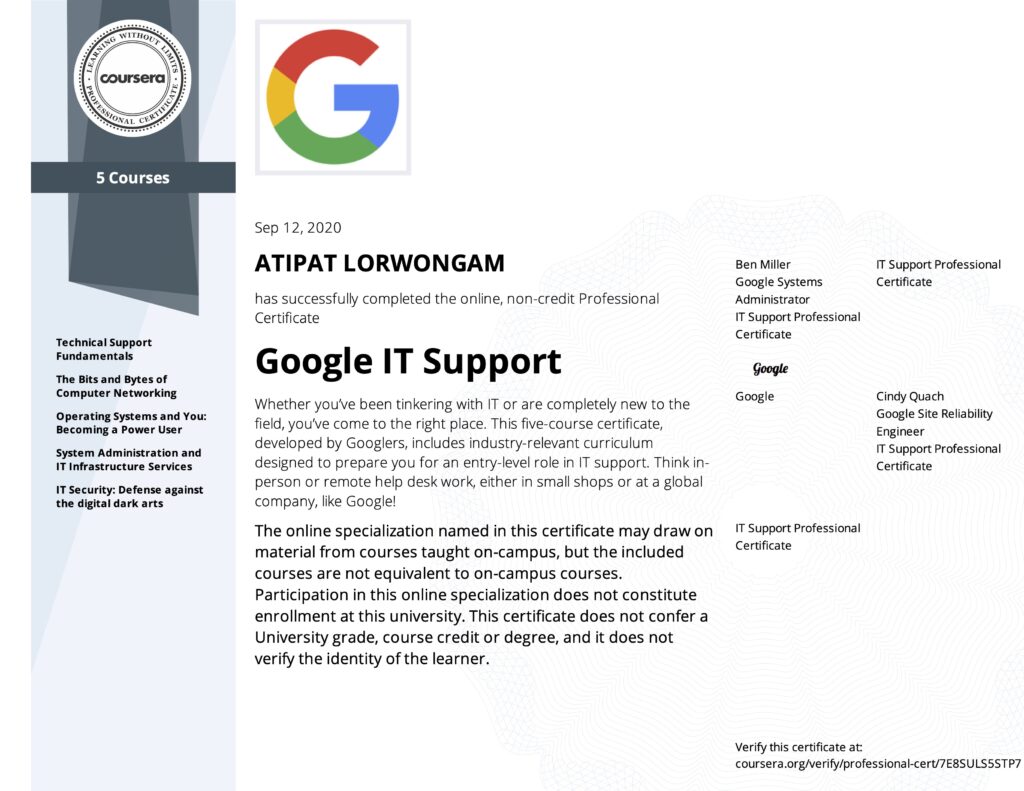 Google IT Support Professional Specialist Certificate